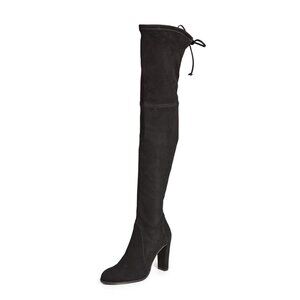Stuart Weitzman Highland Black Suede Over Knee Boots 9B US 39.5 Tie Back Heel